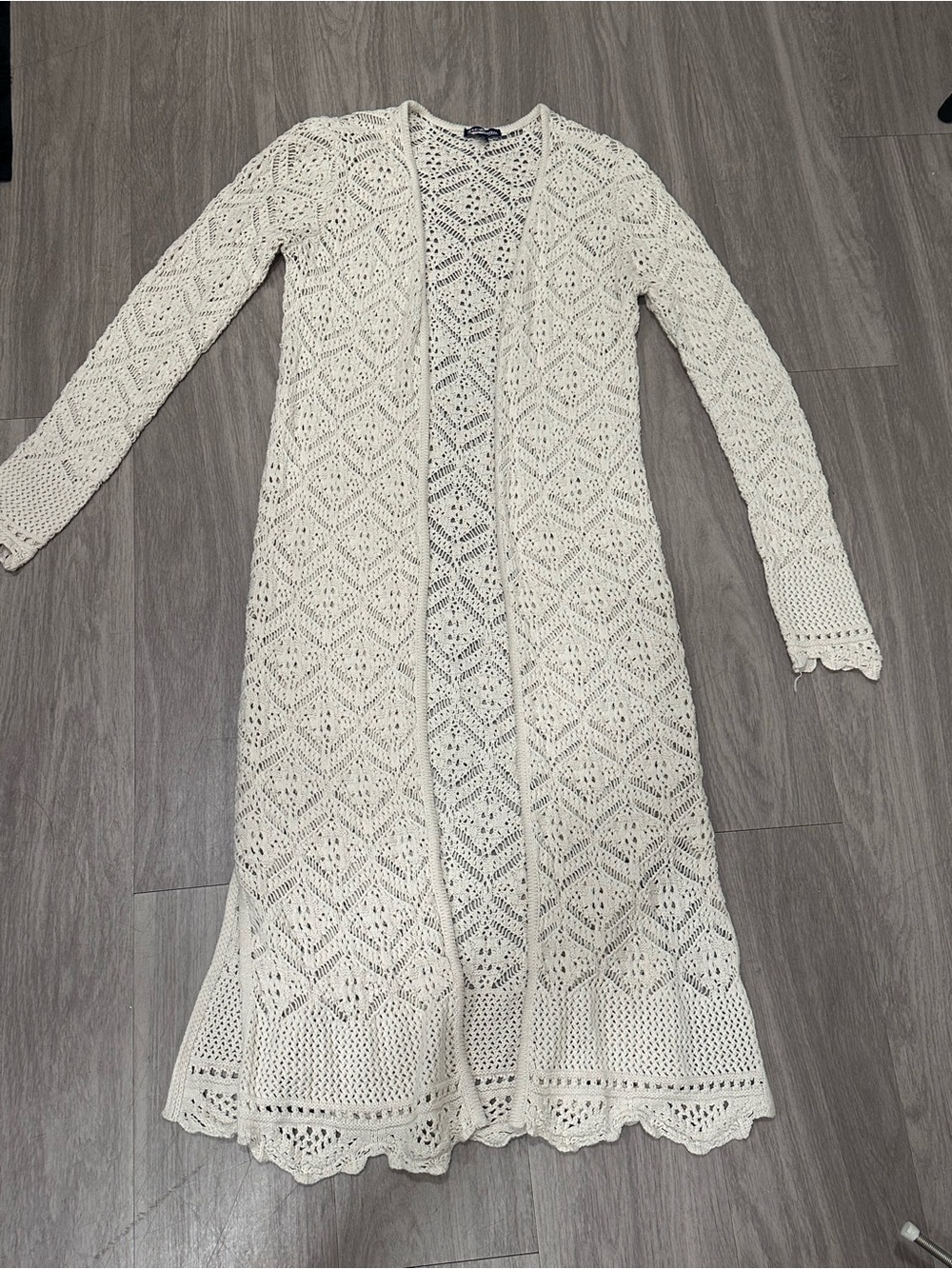 Open Knit Duster Cardigan M Cream Boho Festival Cottagecore Crochet - Picture 5 of 5